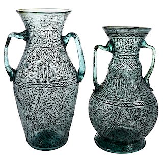 Two Persian Etched Glass Vases