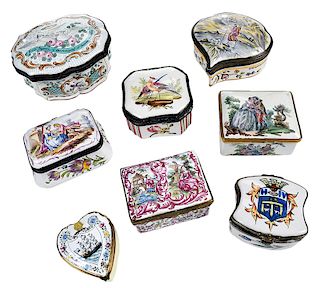 Eight Decorated Enamel Boxes