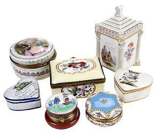 Seven Decorated Porcelain and Enamel Items