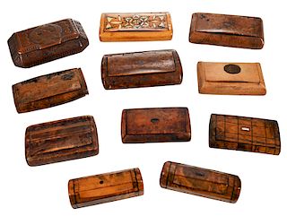 11 Miniature Carved Wood Boxes 