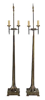 Pair of Art Deco Brass and Iron Torchieres