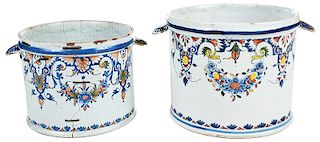 Two Similar French Faience Cache Pots 