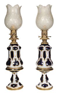 Pair Cobalt Blue Lamps with Shades