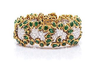 An 18 Karat Yellow Gold, Emerald and Diamond Bracelet, Wander France, 89.50 dwts.