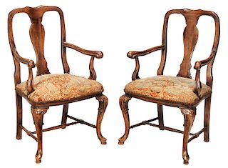 Pair of Queen Anne Style Open Arm Chairs