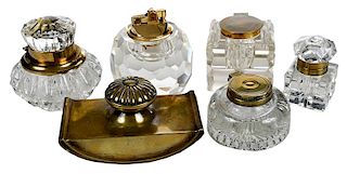 Six Brass and Glass Desk Items