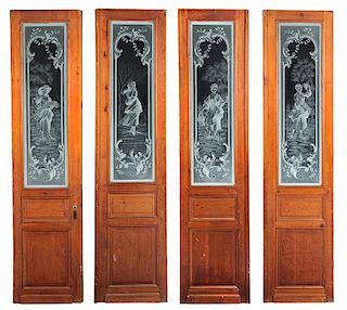 Set of Four Etched Glass Architectural Doors