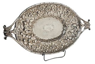 Warner Repousse Coin Silver Footed Bread Tray