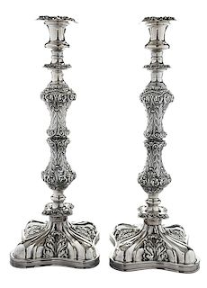 Pair of Large Silver-Plate Candlesticks
