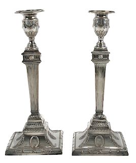Pair Adam Style Silver-Plated Candlesticks