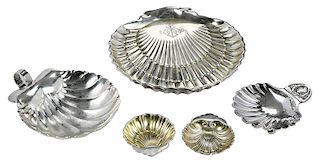 Four Sterling Shell Form Dishes