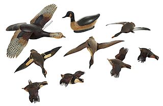 Nine Miniature Hand Carved and Painted Wildfowl