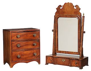 Shaving Mirror and Miniature Bow Front Chest
