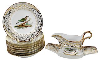 Ten Pieces "D'Agoty" Bird Decorated Porcelain