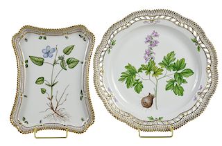 Two Flora Danica Porcelain Trays