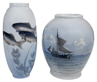 Two Large Royal Copenhagen Porcelain Vases 