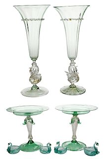 16 Pieces of Green Venetian Glass
