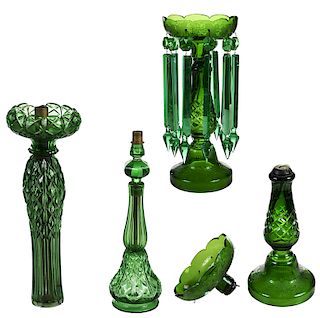 Two Groups of Emerald Green Glass Lighting