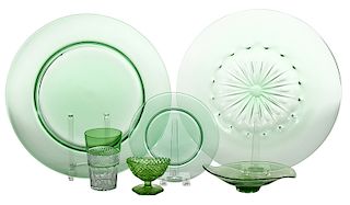 25 Pieces of Green Glass Tableware
