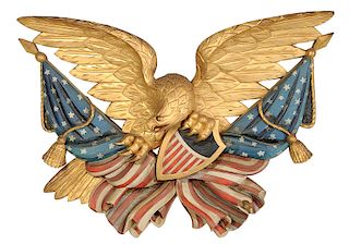 Gilt and Painted Carved American Eagle Plaque