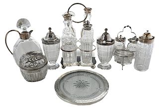 Eight Glass and Silver Table Items