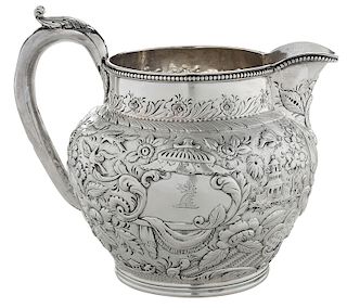 Kirk Coin Silver Repousse Water Pitcher
