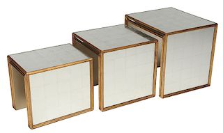 Nest of Three Mirrored, and Parcel-Gilt Tables