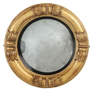 Classical Parcel-Gilt, Ebonized Convex Mirror