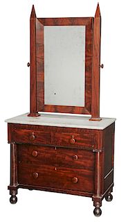 American Classical Figured Mahogany Marble Top Dresser