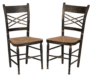 Pair of Painted and Stenciled Side Chairs