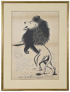 Calligraphy Drawing of a Standing Lion