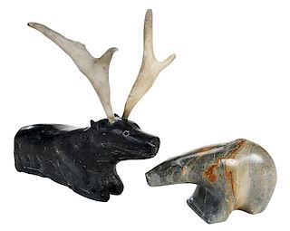 Two Inuit Carved Animal  Sculptures 