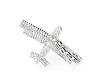 A Platinum and Diamond Airplane Brooch, 4.60 dwts.