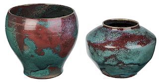 Two Pieces of Chinese Blue Jugtown Pottery