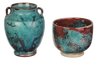 Two Pieces of Chinese Blue Jugtown Pottery