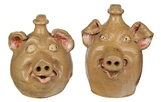 Two William Flowers Pig Jugs