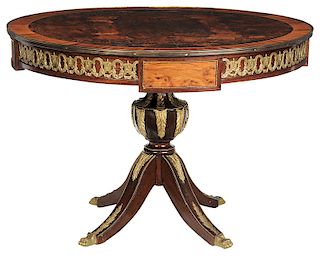 Burlwood Inlaid and Brass Mounted Center Table