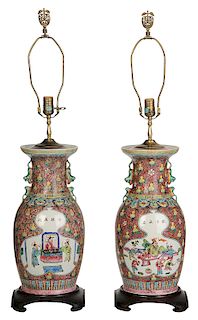 Pair Chinese Vases Converted to Lamps
