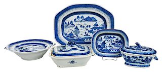 Five Pieces of Canton Blue and White