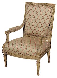 Louis XVI-Style Carved and Gilt Wood Arm Chair