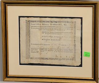 Two framed pieces including Land Office Military Warrant Surveyor of Virginia (sheet size: 6 1/2" x 8") and 1829 State of Maine Court 