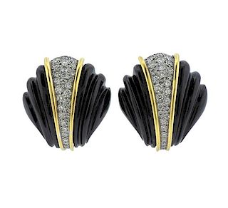 Turi 18K Gold Diamond Carved Onyx Earrings
