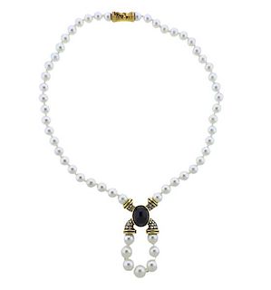 18K Gold Diamond Amethyst Pearl Necklace 