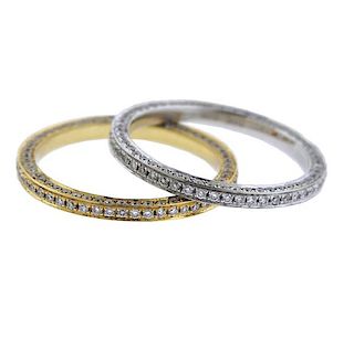 18K Gold Diamond Wedding Band Ring Lot of 2
