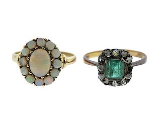 18k 10k Gold Opal Emerald Diamond Ring Lot of 2