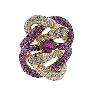 18K Gold Diamond Gemstone Snake Ring