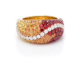 An 18 Karat Yellow Gold, Multi Color Sapphire and Diamond Ring, Valente, 8.80 dwts.