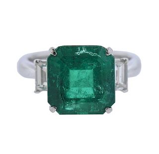 Platinum 6.86Ct Emerald Diamond Ring