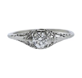 Art Deco Filigree 14k Gold Diamond Engagement Ring 