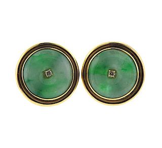 14k Gold Jade Diamond Stud Earrings 